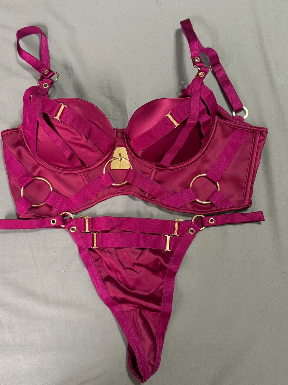 Honey Birdette Haylee Strappy Satin Bra & Thong Set